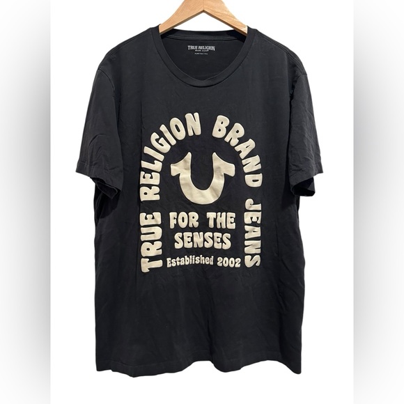 True Religion Men’s Horseshoe Logo T-shirt Men’s Size XXL Black White - Picture 3 of 10